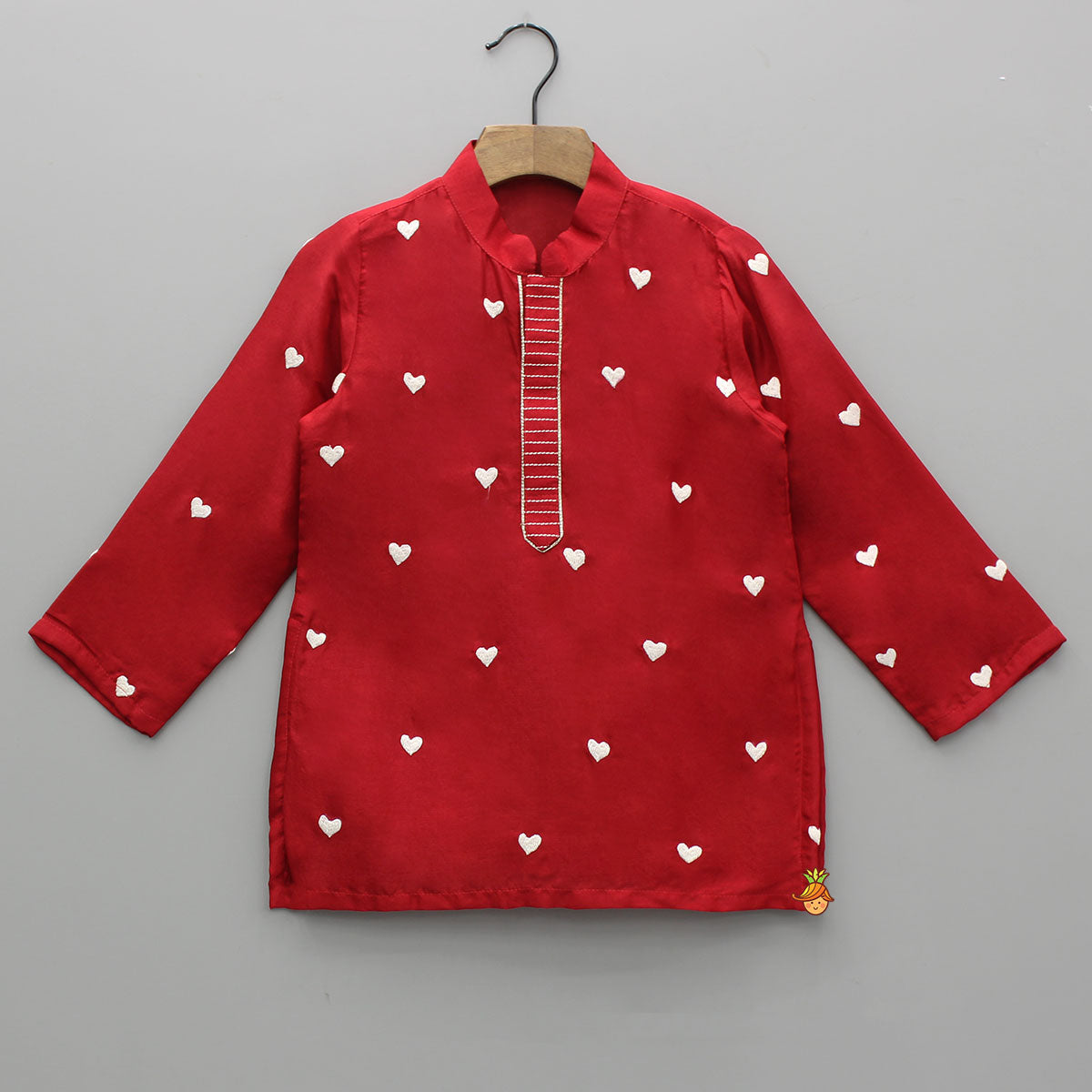 Pre Order: Heart Embroidered Kurta And Pyjama