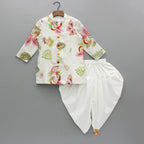 Pre Order: Ivory Floral Embroidered Organza Kurta With Dhoti