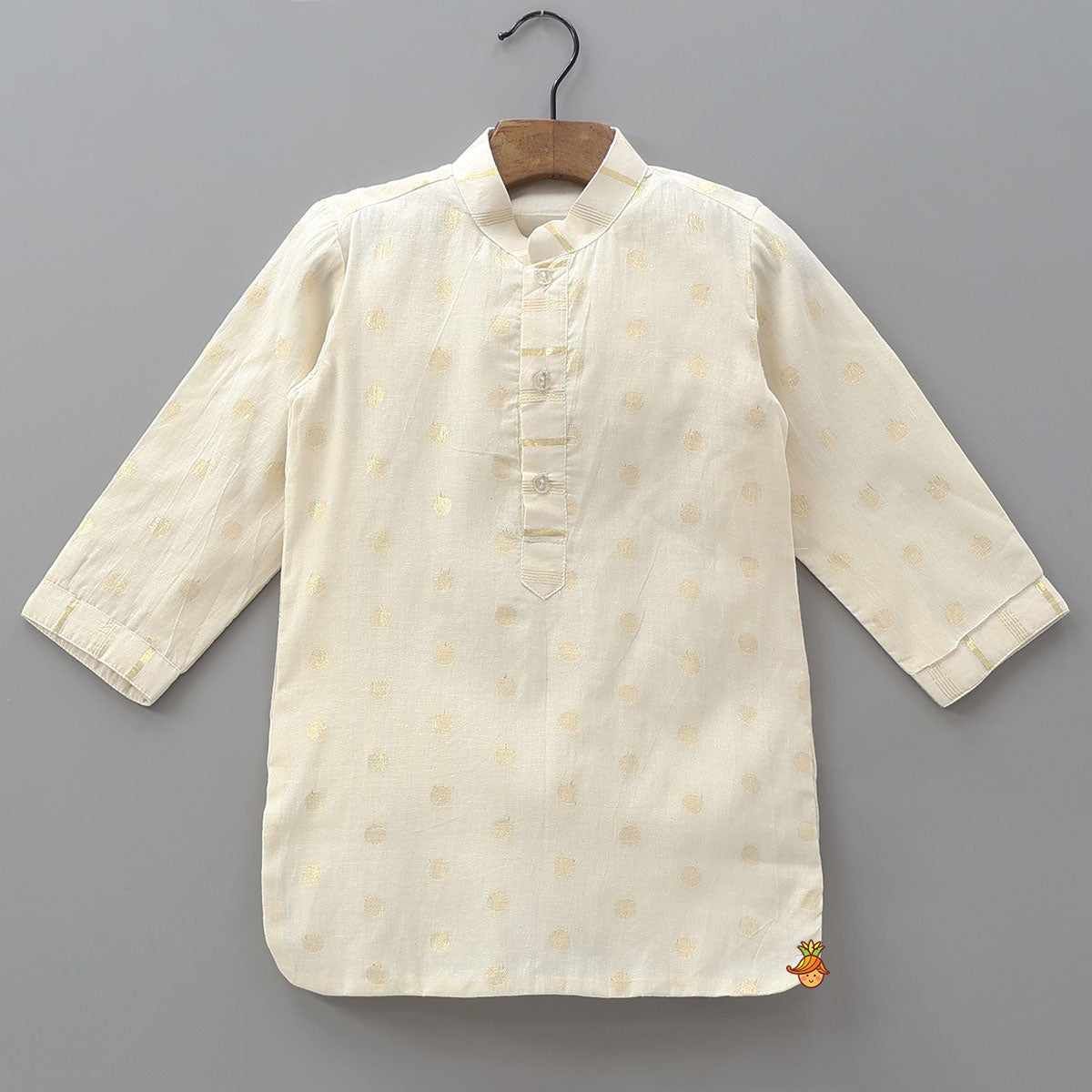 Pre Order: Off White Embroidered Cotton Kurta With Shimmery Pocket Square Jacket And Pyjama