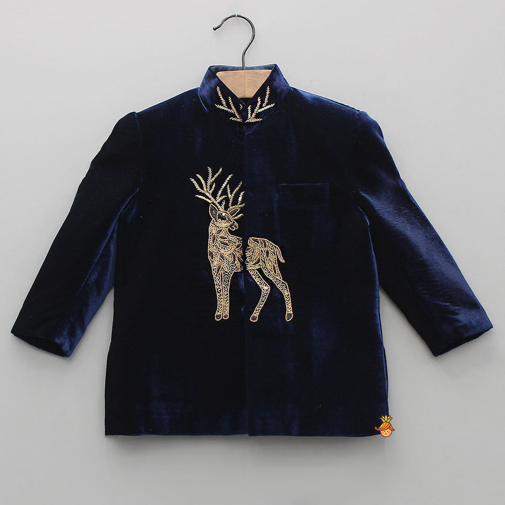 Stylish Cut Dana And Beads Embroidered Velvet Sherwani With Pyjama