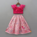 Ruffle Layered Top With Contrasting Printed Lehenga