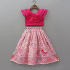 Ruffle Layered Top With Contrasting Printed Lehenga