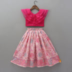 Ruffle Layered Top With Contrasting Printed Lehenga