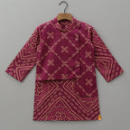 Bandhani Inspired Print Kurta With Attached Asymmetric Jacket And Pyjama