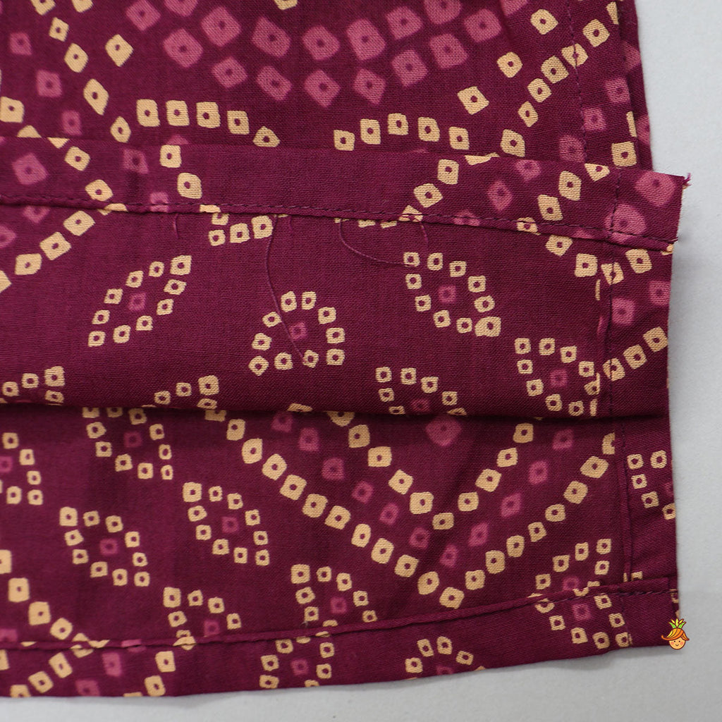 Bandhani Inspired Print Kurta With Attached Asymmetric Jacket And Pyjama