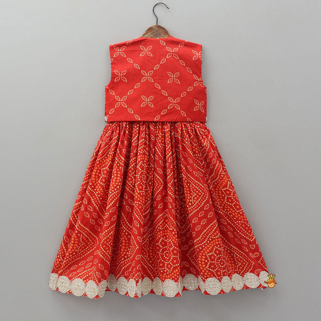 Bandhani Print Lace Detailed Kurti With Jacket