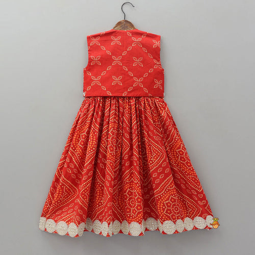 Bandhani Print Lace Detailed Kurti With Jacket