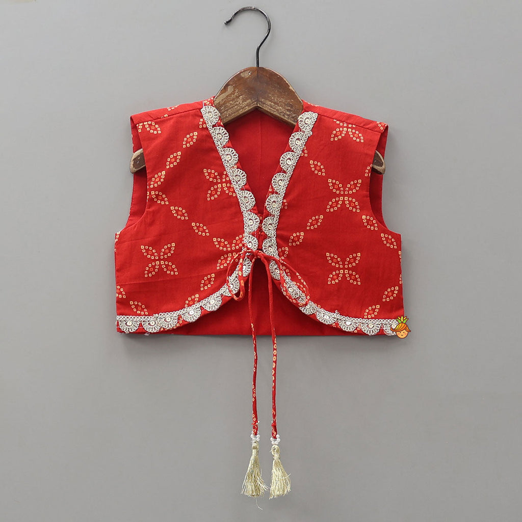 Bandhani Print Lace Detailed Kurti With Jacket