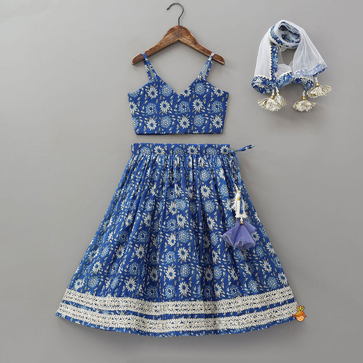 Pre Order: Elegant Adjustable Strappy Crop Top And Lehenga With Dupatta