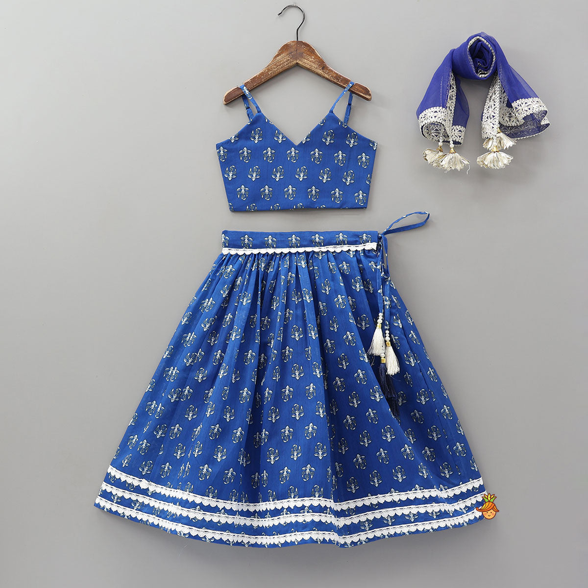 Pre Order: Adjustable Strappy Crop Top And Lehenga With Dupatta