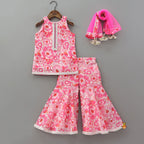 Pre Order: Elegant Floral Printed Kurti And Matching Sharara With Dupatta