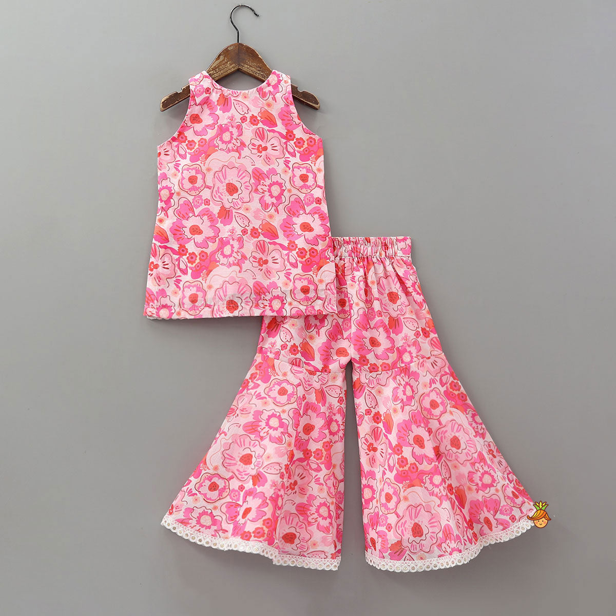 Pre Order: Elegant Floral Printed Kurti And Matching Sharara With Dupatta