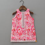 Pre Order: Elegant Floral Printed Kurti And Matching Sharara With Dupatta