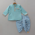 Pre Order: Patch Pocket Lace Detailed Kurta With Striped Dhoti
