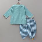 Pre Order: Patch Pocket Lace Detailed Kurta With Striped Dhoti