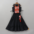 Pre Order: Top With Embroidered Overlay Cape And Tassel Detailed Flared Lehenga