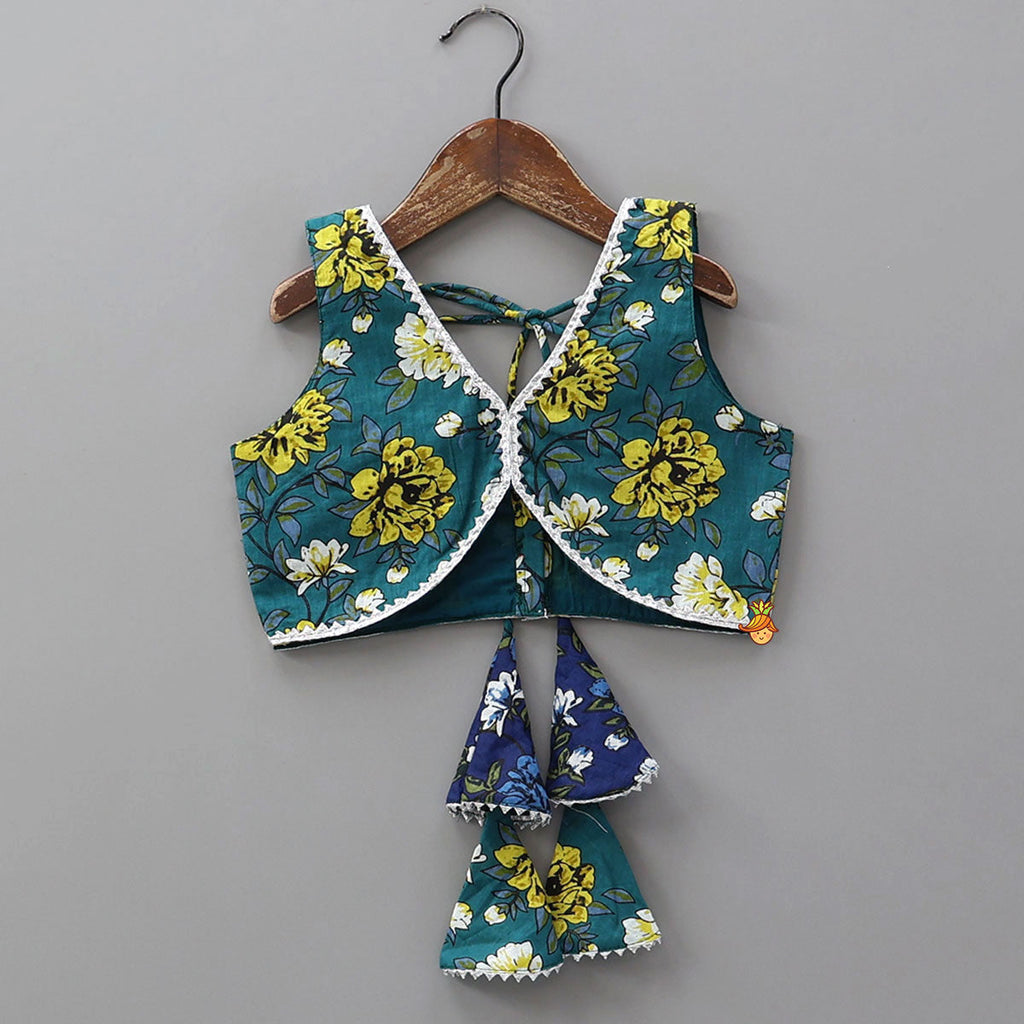 Pre Order: Floral Printed Stylish Top With Panelled Flared Lehenga And Dupatta