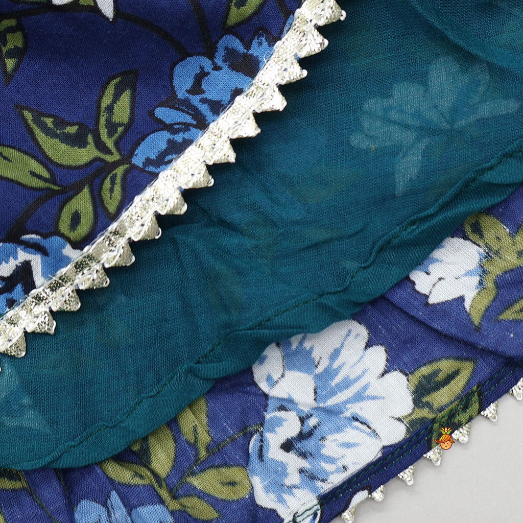 Pre Order: Floral Printed Stylish Top With Panelled Flared Lehenga And Dupatta