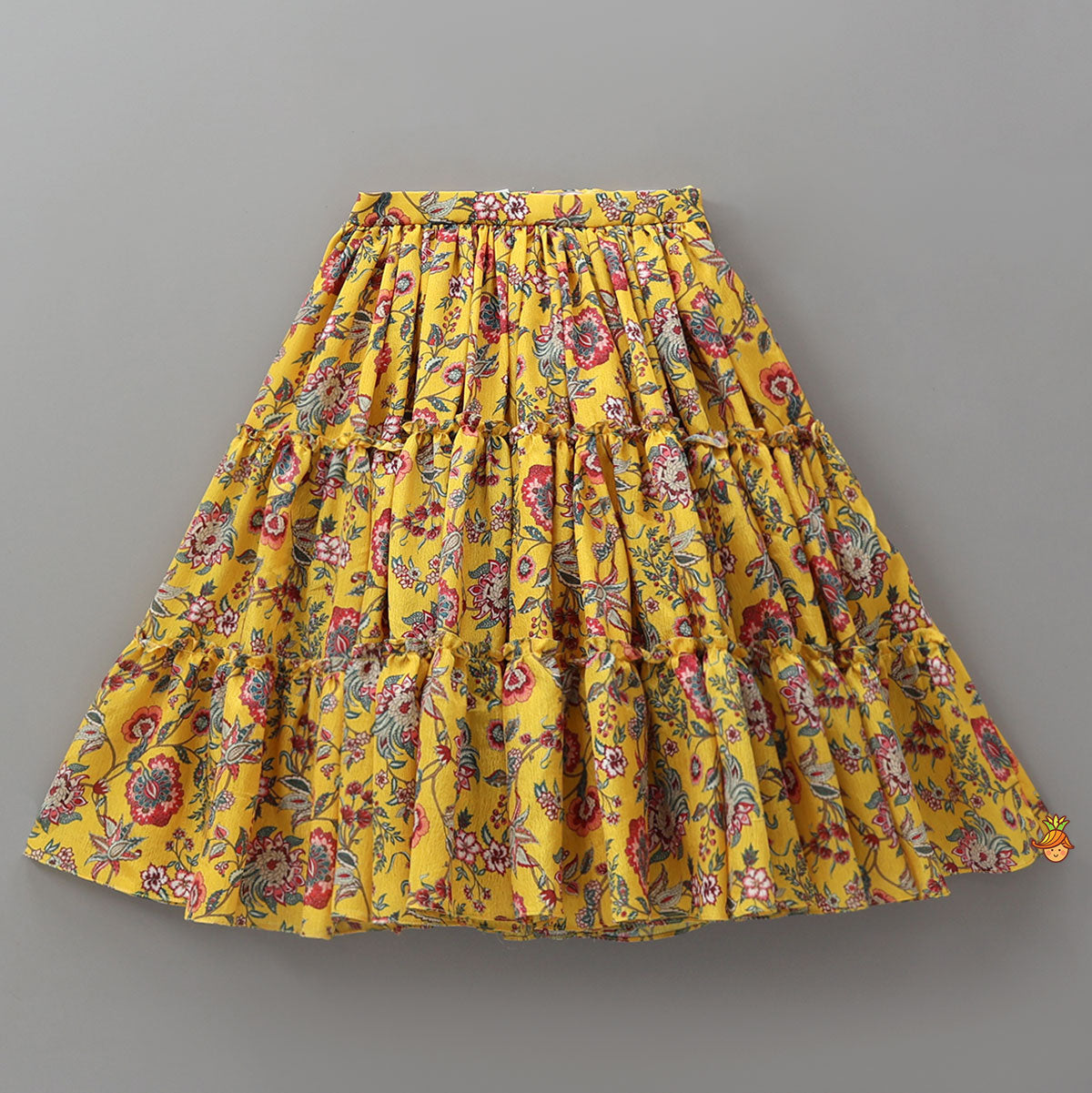 Pre Order: Beautiful Floral Printed Top With Tiered Lehenga And Dupatta