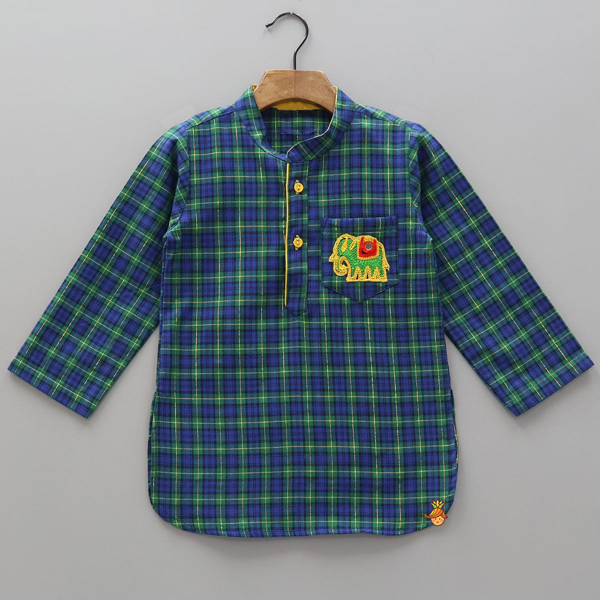 Elephant Embroidered Checked Kurta With Pyjama