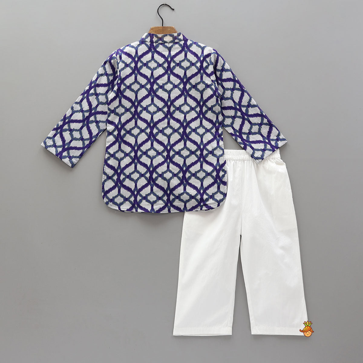 Lotus Embroidered Ikat Inspired Print Kurta With Pyjama