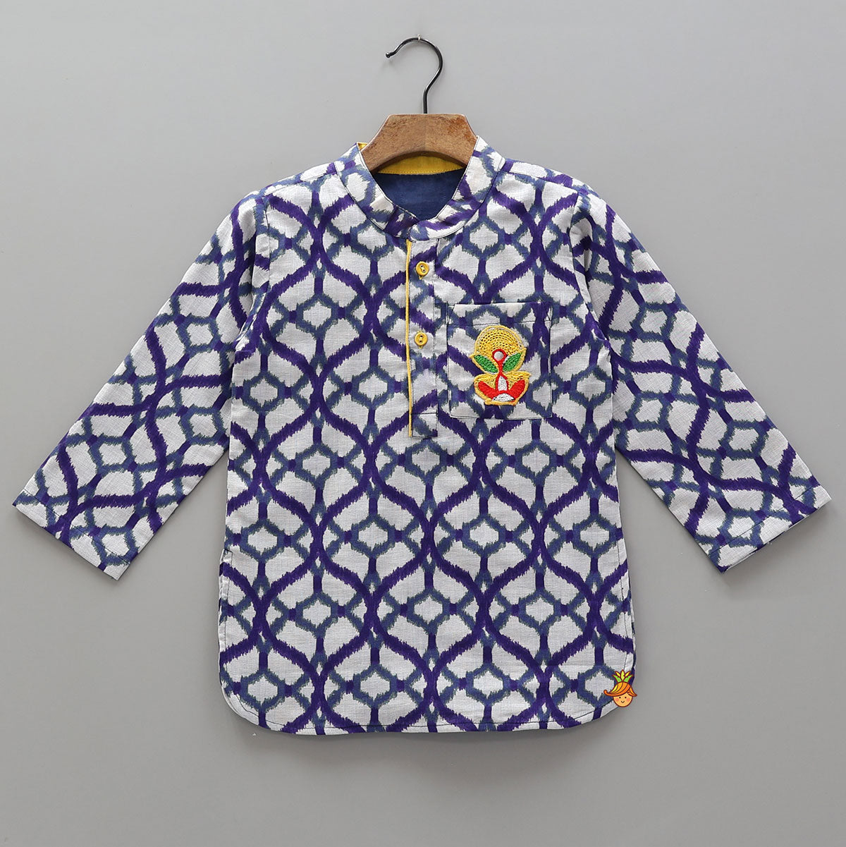 Lotus Embroidered Ikat Inspired Print Kurta With Pyjama
