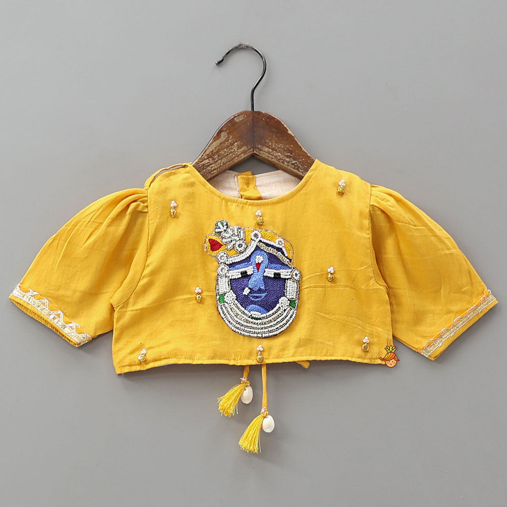Pre Order: Shree Ji Embroidered Top And Cow Printed Lehenga With Dupatta