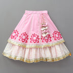Pre Order: Lotus Motif Halter Top With Tiered Flared Lehenga And Dupatta