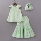 Pre Order: Ruffle Detail Kurti And Sharara With Coordinated Dupatta