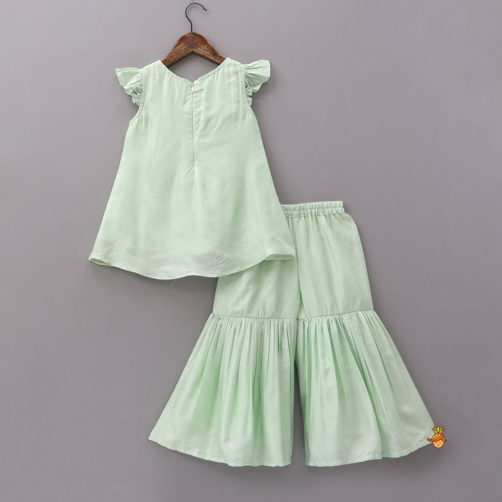 Pre Order: Ruffle Detail Kurti And Sharara With Coordinated Dupatta