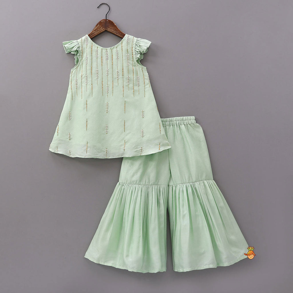 Pre Order: Ruffle Detail Kurti And Sharara With Coordinated Dupatta