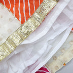 Pre Order: Mirror Work Crop Top And Leheriya Printed Lehenga With Stylish Dupatta