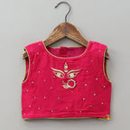 Pre Order: Goddess Durga Embroidered Top And Contrasting Tassel Detail Lehenga With Dupatta