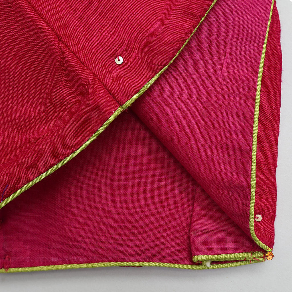 Pre Order: Goddess Durga Embroidered Top And Contrasting Tassel Detail Lehenga With Dupatta