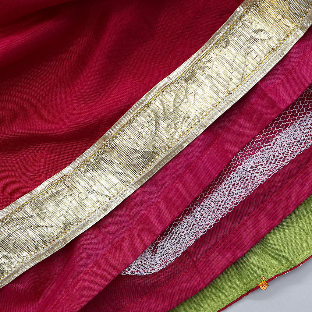 Pre Order: Goddess Durga Embroidered Top And Contrasting Tassel Detail Lehenga With Dupatta
