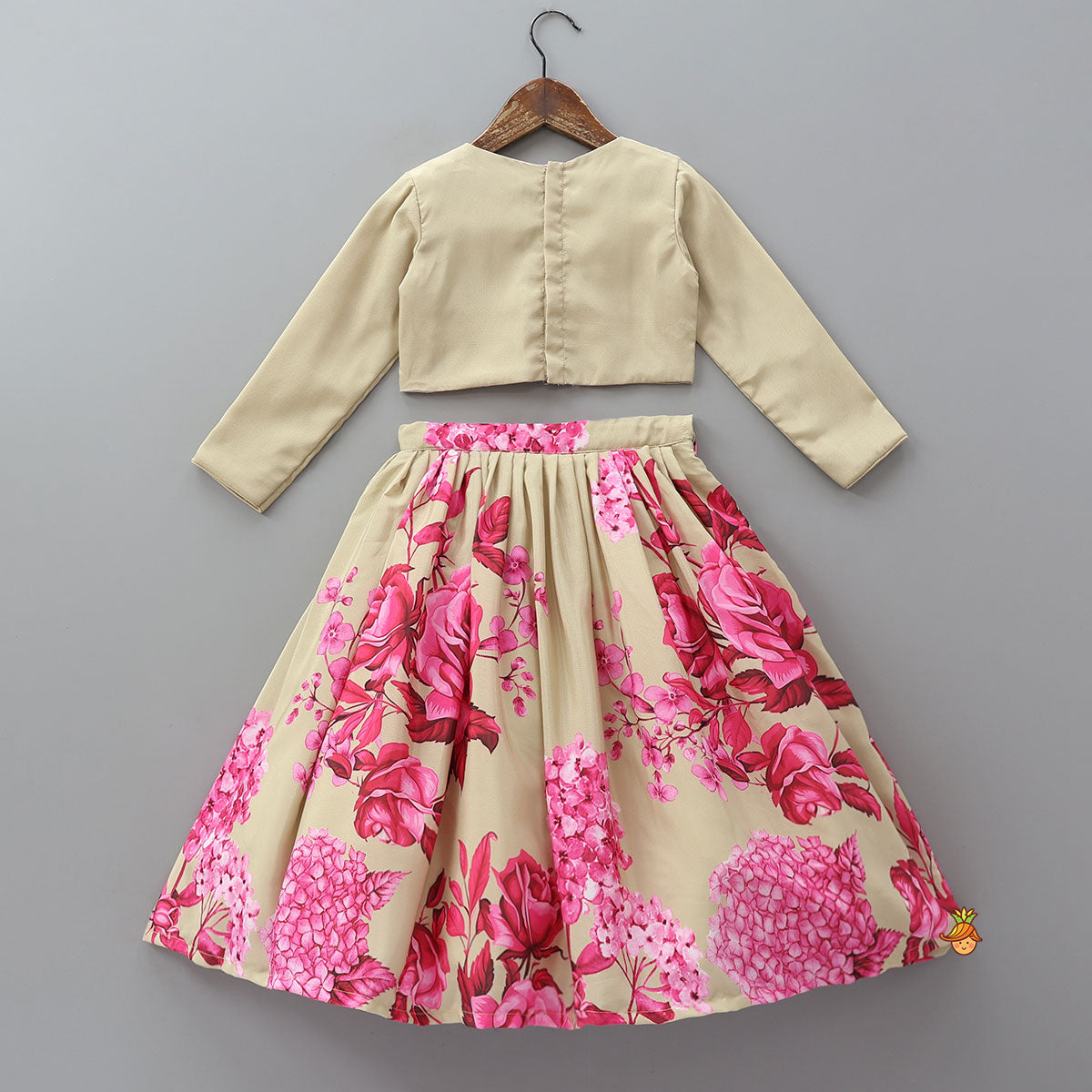 Embroidered Yoke Crop Top And Floral Printed Lehenga