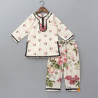 Pre Order: Hand Block Floral Printed Lace Work Kurti And Pant