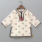 Pre Order: Hand Block Floral Printed Lace Work Kurti And Pant