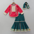 Pre Order: Lace Detailed Curved Hem Kurti And Sharara With Dupatta
