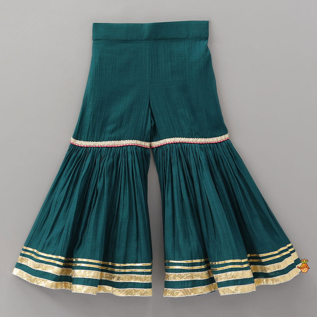 Pre Order: Lace Detailed Curved Hem Kurti And Sharara With Dupatta