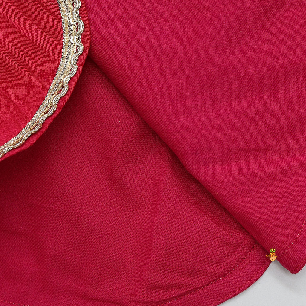 Pre Order: Lace Detailed Curved Hem Kurti And Sharara With Dupatta
