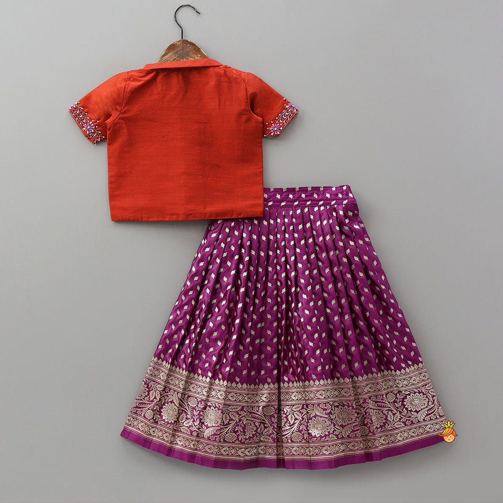 Pre Order: Stunning Embroidered Crop Top And Brocade Lehenga
