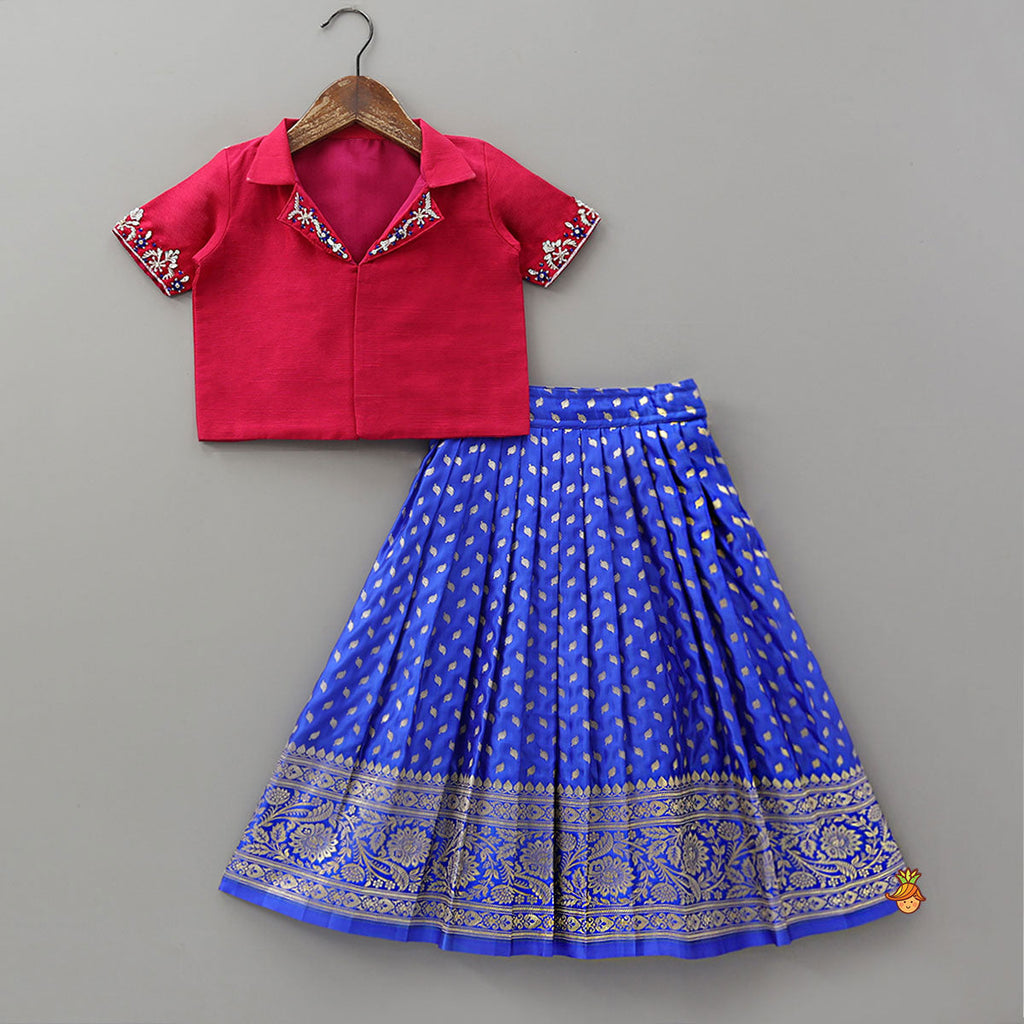 Pre Order: Gorgeous Embroidered Crop Top And Brocade Lehenga