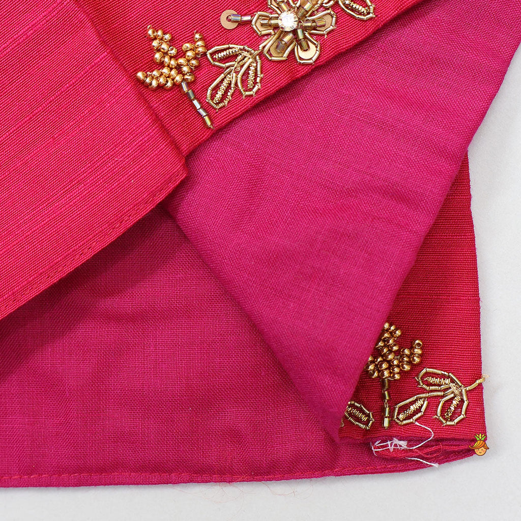 Pre Order: Embroidered Crop Top And Brocade Lehenga