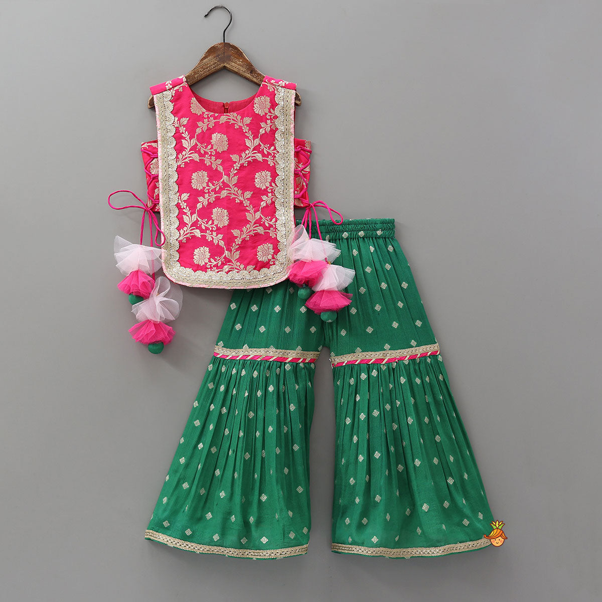 Pre Order: Brocade Top And Contrasting Sharara With Dupatta