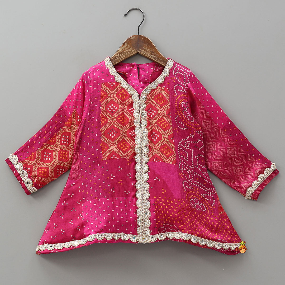 Pre Order: Festive Bandhani Printed Kurti And Dhoti Style Pant With Contrasting Dupatta