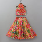 Pre Order: Halter Neck Heavily Embroidered Top And Lehenga With Dupatta And Potli Bag