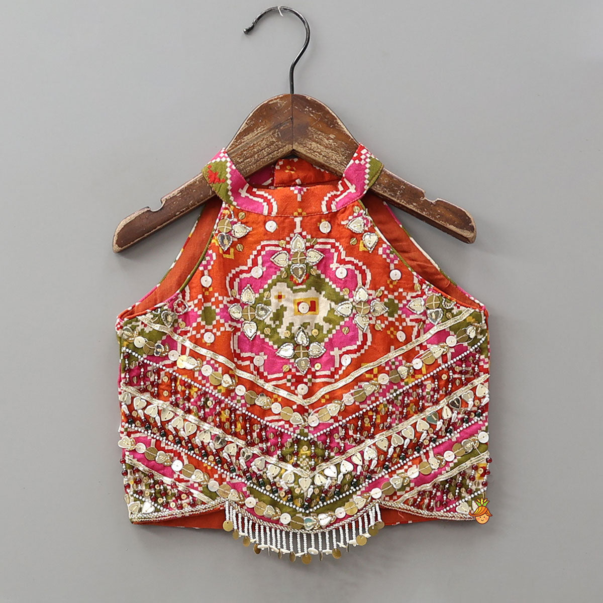 Pre Order: Halter Neck Heavily Embroidered Top And Lehenga With Dupatta And Potli Bag