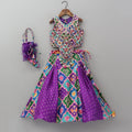 Pre Order: Heavily Embroidered Colourful Top And Lehenga With Potli Bag
