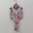Pre Order: Heavily Embroidered Colourful Top And Lehenga With Potli Bag